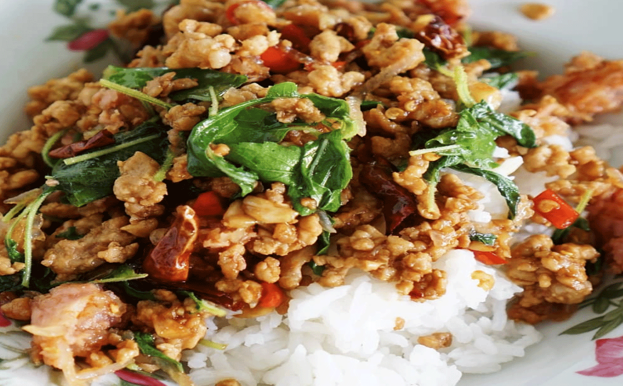 Porc basilic Thaï à la Réunion