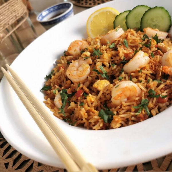 Fried rice Cambodgia PIQUANT aux crevettes + cacahuètes + basilic Asia